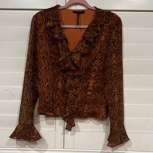 Elegant Snake Print Ruffle Blouse